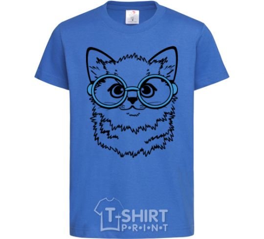 Kids T-shirt Кitten in blue glasses royal-blue фото