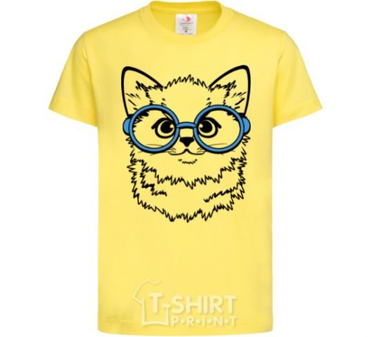 Kids T-shirt Кitten in blue glasses cornsilk фото