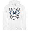 Men`s hoodie Кitten in blue glasses White фото