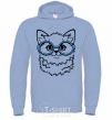 Men`s hoodie Кitten in blue glasses sky-blue фото