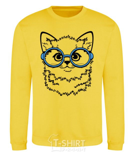 Sweatshirt Кitten in blue glasses yellow фото