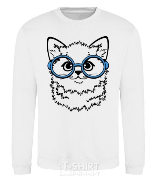 Sweatshirt Кitten in blue glasses White фото