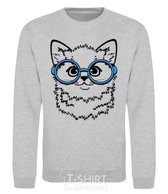 Sweatshirt Кitten in blue glasses sport-grey фото