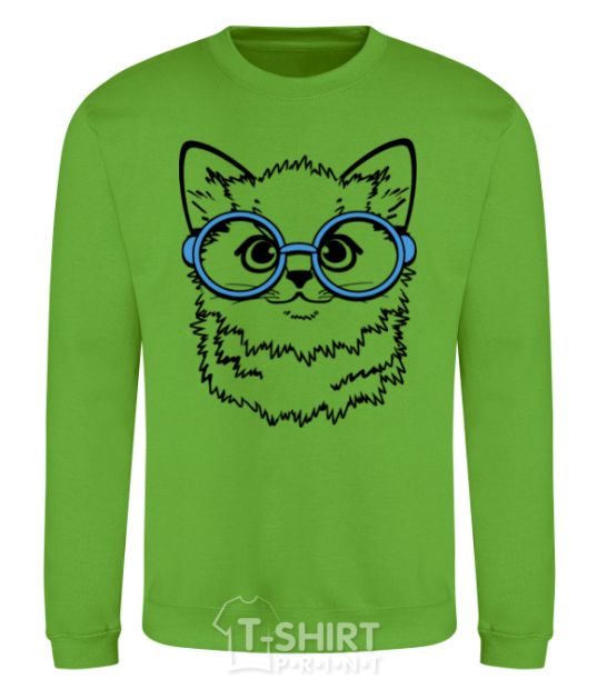 Sweatshirt Кitten in blue glasses orchid-green фото