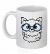 Ceramic mug Кitten in blue glasses White фото