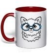 Mug with a colored handle Кitten in blue glasses red фото