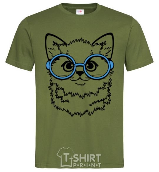 Men's T-Shirt Кitten in blue glasses millennial-khaki фото