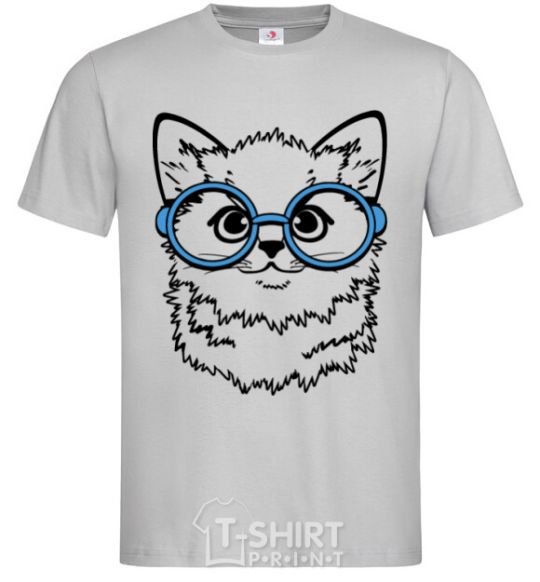 Men's T-Shirt Кitten in blue glasses grey фото