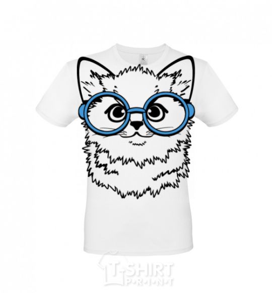 Men's T-Shirt Кitten in blue glasses White фото