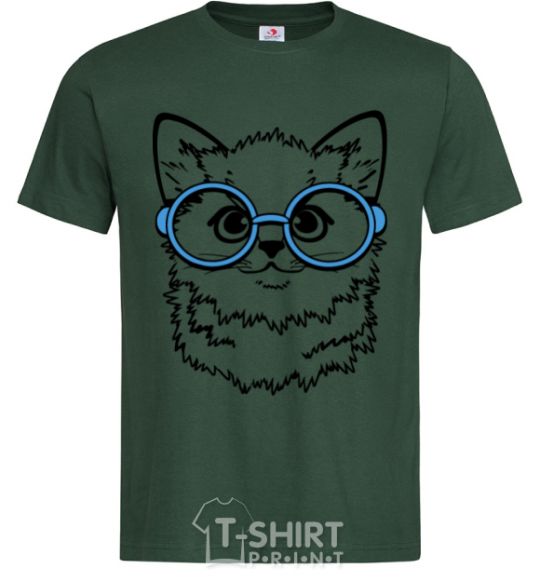 Men's T-Shirt Кitten in blue glasses bottle-green фото