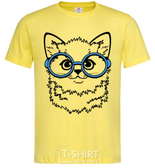 Men's T-Shirt Кitten in blue glasses cornsilk фото