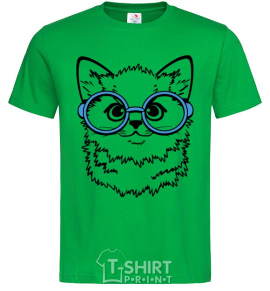 Men's T-Shirt Кitten in blue glasses kelly-green фото