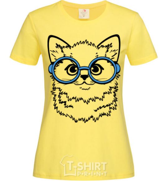 Women's T-shirt Кitten in blue glasses cornsilk фото