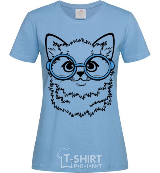 Women's T-shirt Кitten in blue glasses sky-blue фото