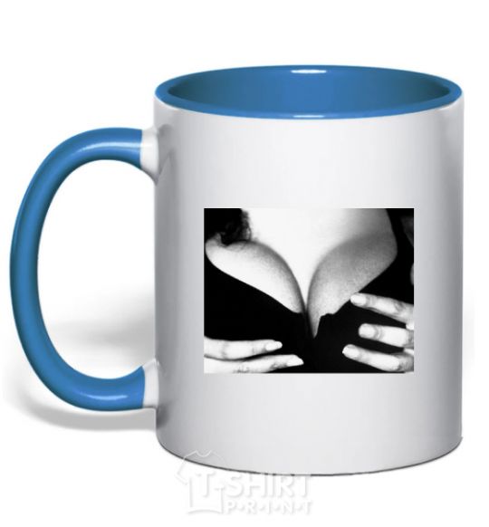 Mug with a colored handle MONICA BELLUCCI'S BREASTS royal-blue фото