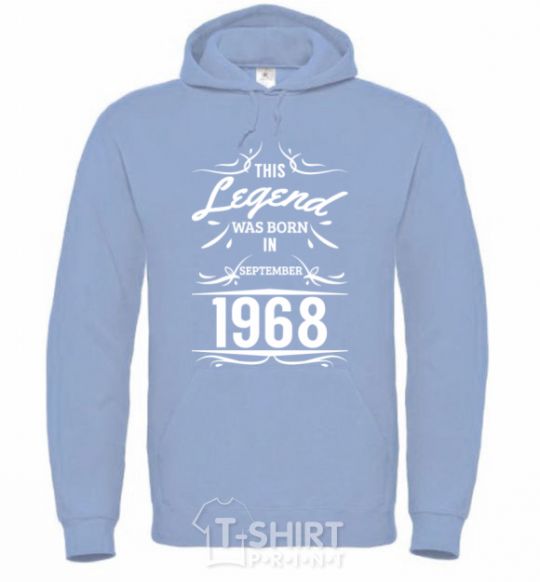 Men`s hoodie This legend was born in september sky-blue фото