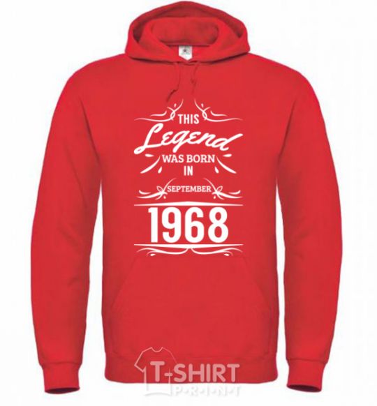 Men`s hoodie This legend was born in september bright-red фото