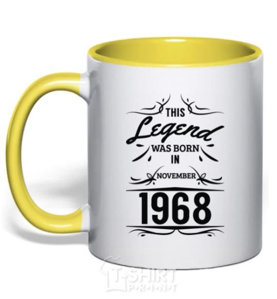 Mug with a colored handle This legend was born in november yellow фото