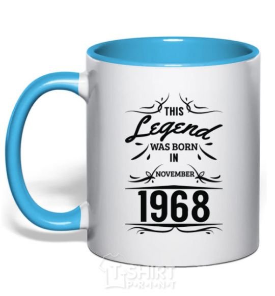 Mug with a colored handle This legend was born in november sky-blue фото