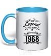 Mug with a colored handle This legend was born in november sky-blue фото