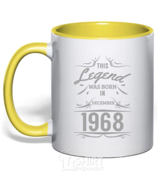 Mug with a colored handle This legend was born in december yellow фото