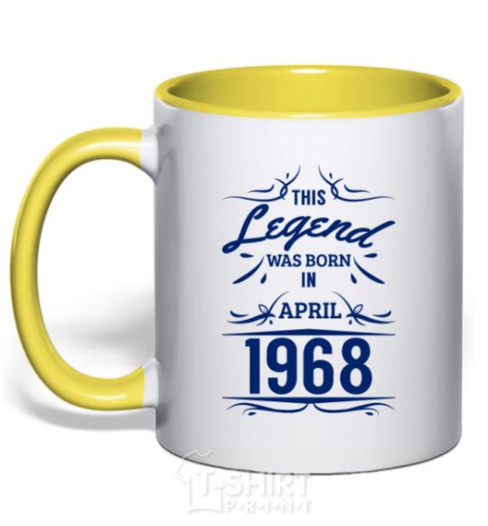 Mug with a colored handle This legend was born in april yellow фото
