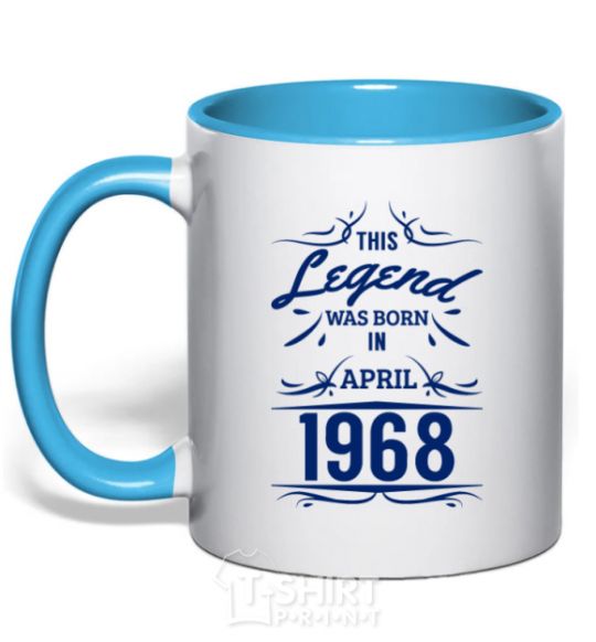 Mug with a colored handle This legend was born in april sky-blue фото
