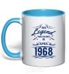 Mug with a colored handle This legend was born in april sky-blue фото