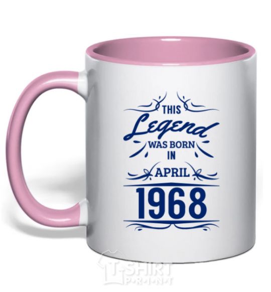 Mug with a colored handle This legend was born in april light-pink фото