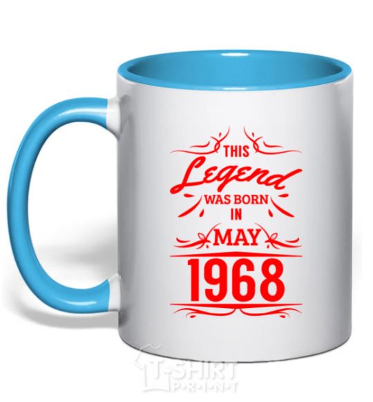 Mug with a colored handle This legend was born in may sky-blue фото