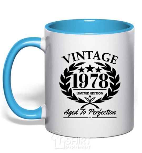 Mug with a colored handle Vintage 1978 sky-blue фото