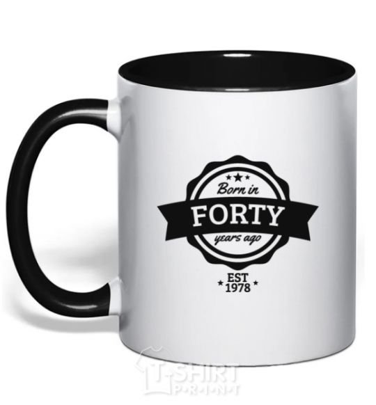 Mug with a colored handle Born in forty years ago black фото
