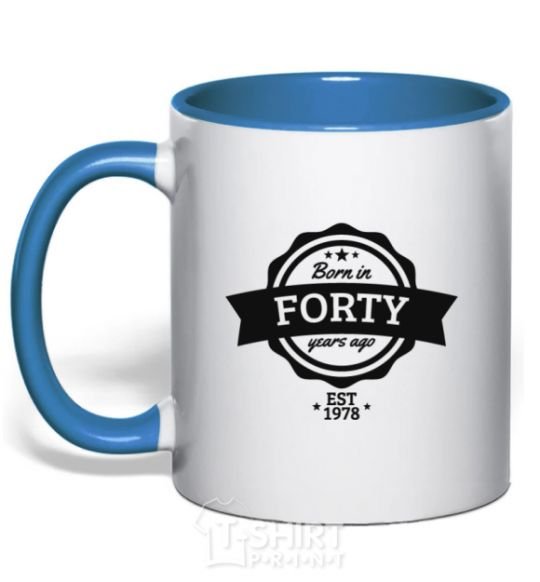 Mug with a colored handle Born in forty years ago royal-blue фото