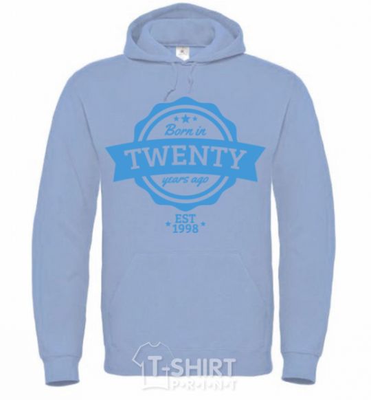 Men`s hoodie Born in twenty years ago sky-blue фото