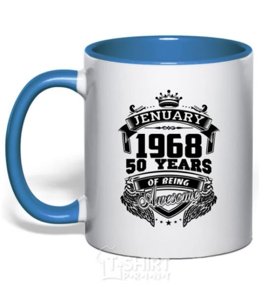 Mug with a colored handle Jenuary 1968 awesome royal-blue фото