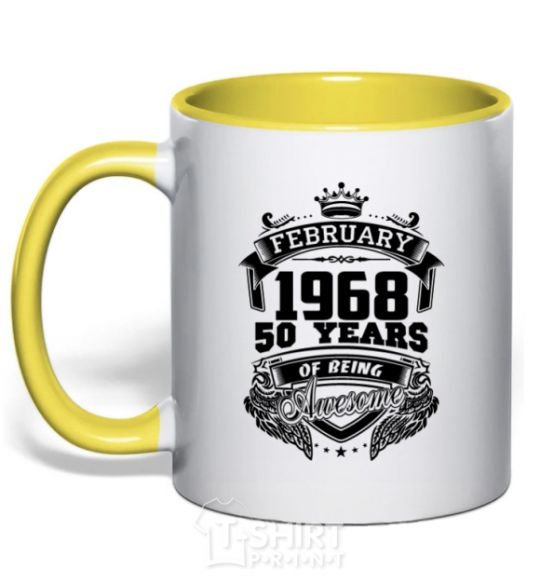 Mug with a colored handle February 1968 awesome yellow фото