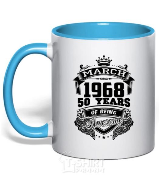 Mug with a colored handle March 1968 awesome sky-blue фото