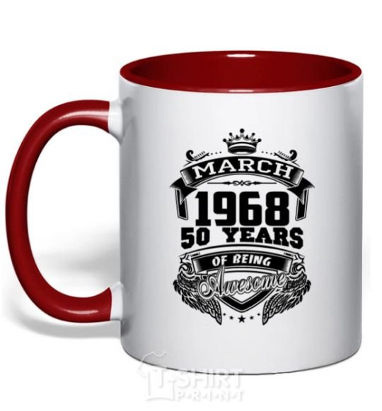 Mug with a colored handle March 1968 awesome red фото