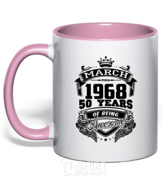 Mug with a colored handle March 1968 awesome light-pink фото