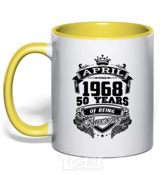 Mug with a colored handle April 1968 awesome yellow фото