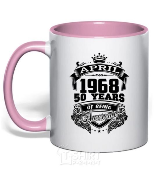 Mug with a colored handle April 1968 awesome light-pink фото