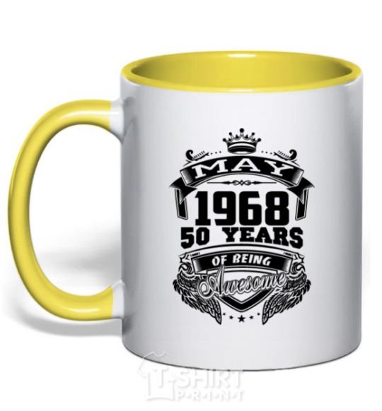 Mug with a colored handle May 1968 awesome yellow фото