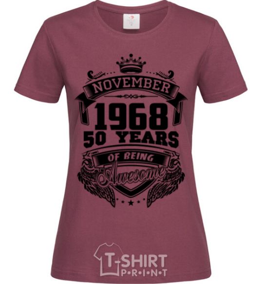 Women's T-shirt November 1968 awesome burgundy фото