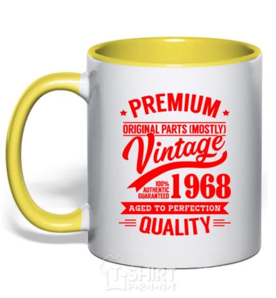 Mug with a colored handle Premium vintage 1968 yellow фото