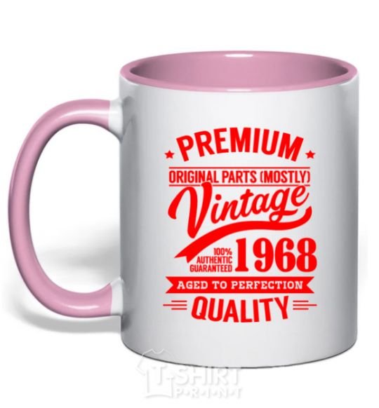 Mug with a colored handle Premium vintage 1968 light-pink фото