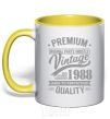 Mug with a colored handle Premium vintage 1988 yellow фото