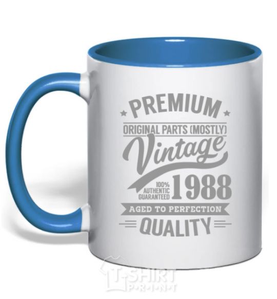 Mug with a colored handle Premium vintage 1988 royal-blue фото