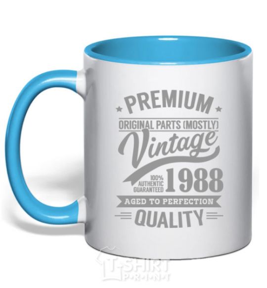 Mug with a colored handle Premium vintage 1988 sky-blue фото