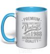 Mug with a colored handle Premium vintage 1988 sky-blue фото