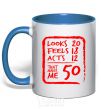 Mug with a colored handle That makes me 50 royal-blue фото